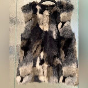 INC Faux Rabbit Fur Vest in Blue, Black, White, and Gray. Size M//L. Nice Cond.